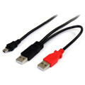 StarTech.com 1 ft USB Y Cable for External Hard Drive USB A to mini B - 1 ft USB/USB Mini-B Data Transfer Cable for Computer, Notebook, External Hard Drive - First End: 2 x 4-pin USB 2.0 Type A - Male - Second End: 1 x 5-pin Mini USB 2.0 Type B - ...
