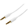 StarTech.com 2m White Slim 3.5mm Stereo Audio Cable - Male to Male - 6.56 ft Mini-phone Audio Cable for Audio Device, iPod, iPad, iPhone - First End: 1 x Mini-phone Stereo Audio - Male - Second End: 1 x Mini-phone Stereo Audio - Male - Nickel Plat...