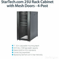 StarTech.com 25U Server Rack Cabinet - 37 in. Deep Enclosure - For Server, LAN Switch, Patch Panel, KVM Switch, A/V Equipment - 25U Rack Height x 19" Rack Width x 35.20" Rack Depth - Floor Standing - Black - Steel Mesh, Steel - 2314.85 lb Dynamic/...