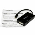 StarTech.com Travel A/V adapter: 3-in-1 Mini DisplayPort to VGA DVI or HDMI Converter - 1 x 20-pin Mini DisplayPort Digital Audio/Video - Male - 1 x 19-pin HDMI Digital Audio/Video - Female, 1 x 15-pin HD-15 - Female, 1 x 25-pin DVI-D Digital Vide...