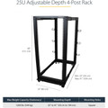 StarTech.com Rack Cabinet - For Server, LAN Switch, A/V Equipment, Patch Panel, KVM Switch - 25U Rack Height x 19" Rack Width x 40" Rack Depth - Floor Standing Open Frame - Black - Steel, Cold Rolled Steel - 1199.98 lb Static/Stationary Weight Cap...