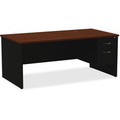 Lorell Fortress Modular Series Right-Pedestal Desk - 72" Width x 36" Depth, x 1.1" Thickness Top - 2 x Box, File Drawer(s) - Single Pedestal on Right Side - Material: Steel - Finish: Walnut Laminate, Black - Scratch Resistant, Stain Resistant, Bal...