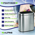 Stainless Steel Rectangular Liner Open Top Trash Can, 5.3 gal, Brushed Stainless Steel