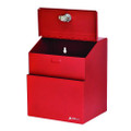 Wall Mountable Steel Suggestion Secure Drop Box with Key, 7 x 6 x 8.5, Stainless Steel 304, Red