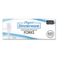 Elegant Dinnerware Heavyweight Cutlery, Individually Wrapped, Fork, Plastic, White, 420/Box