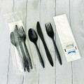 Six-Piece Cutlery Kit, Mediumweight, Fork/Knife/Napkin/Pepper/Salt/Spoon, 5.86", Plastic, Black, 250/Carton