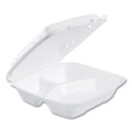 Insulated Foam Hinged Lid Containers, 3 Compartments, 9.01 x 9.4 x 3.1, White, 200/Carton