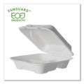Vanguard Renewable and Compostable Sugarcane Clamshells, 3 Compartments, 8 x 8 x 3, White, 200/Carton