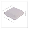 Vanguard Renewable and Compostable Sugarcane Clamshells, 3 Compartments, 8 x 8 x 3, White, 200/Carton