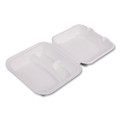 Vanguard Renewable and Compostable Sugarcane Clamshells, 3 Compartments, 8 x 8 x 3, White, 200/Carton