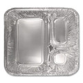 Aluminum Oblong Container with Lid, 3 Compartments, 24 oz, 8.5 x 6.38 x 1.47, Silver, 500/Carton