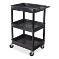 ENDURA Three-Shelf Utility Cart, Plastic, 300 lb Capacity, 26.5" x 18.5" x 39.25", Black