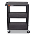 TUFFY Three-Shelf Multipurpose Utility Cart, Plastic, 300 lb Capacity, 26.5" x 18.5" x 34", Black