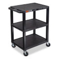 TUFFY Three-Shelf Multipurpose Utility Cart, Plastic, 300 lb Capacity, 26.5" x 18.5" x 34", Black