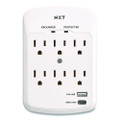 6-Outlet Plus USB Outlet Surge Protector, 6 AC Outlets/2 USB Ports, 900 J, White
