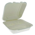 EarthChoice Bagasse Hinged Lid Container, 7.8 x 7.8 x 2.8, White, 150/Carton