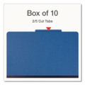 Heavy-Duty Pressboard Classification Folder, 2/5-Cut Tab: Right, Expands 3", 3 Dividers, 8 Fasteners, Legal Size, Blue, 10/BX