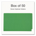 Colored Reinforced End Tab Fastener Folders, Straight Tab, Expands 0.75", 2 Fasteners, Legal Size, Green, 50/Box