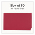 Colored Reinforced End Tab Fastener Folders, Straight Tab, Expands 0.75", 2 Fasteners, Legal Size, Red, 50/Box