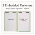 Colored Pressboard End Tab Fastener Folders, Straight Tab, Expands 1", 2 Fasteners, Legal Size, Light Green, 25/Box