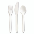 Eco-ID Mediumweight Compostable Cutlery, Fork/Knife/Spoon, Plastic, White, 120/Pack