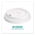 Compostable Plastic Hot Cup Lids, Fits 10 oz to 16 oz Hot Cups, Plastic, White, 500/Carton