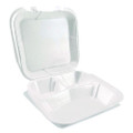 Foam Hinged Lid Containers, 3-Compartment, 9 x 9 x 3, White, Foam, 200/Carton