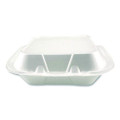 Foam Hinged Lid Containers, 3-Compartment, 8.56 x 8 x 2.76, White, Foam, 200/Carton