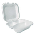 Foam Hinged Lid Containers, 3-Compartment, 8.56 x 8 x 2.76, White, Foam, 200/Carton