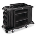 Full Size Housekeeping Cart with Accessory Bundle, Resin, 3 Shelves, 2 Bins, 24.4 x 62.4 x 49, Black