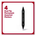 Permanent Marker, Pen-Style Twin-Tip, Extra-Fine/Fine Bullet/Needle Tips, Assorted Colors, 4/Pack