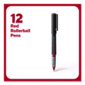 Rollerball Pen, Stick, Fine 0.5 mm, Red Ink, Black/Red/Clear Barrel, Dozen