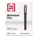 Rollerball Pen, Stick, Fine 0.5 mm, Red Ink, Black/Red/Clear Barrel, Dozen