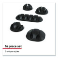 Cord Clips, Assorted Sizes, Black, 16/Pack