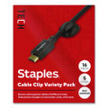 Cord Clips, Assorted Sizes, Black, 16/Pack