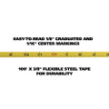 English Rule Measuring Tape, 3/8" X 100ft, Steel, Yellow