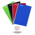 Wirebound Notebook, 3 Subject, Medium/college Rule, Assorted Covers, 9.5 X 6, 120 Sheets, 4/pack