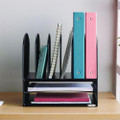Onyx Mesh Desk Organizer With Two Horizontal And Six Upright Sections, Letter Size Files, 13.25" X 11.5" X 13", Black