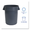 Round Waste Receptacle, Lldpe, 32 Gal, Gray