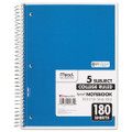 Spiral Notebook, 5 Subject, Medium/college Rule, Randomly Assorted Covers, 10.5 X 8, 180 Sheets