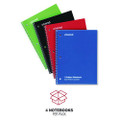 Wirebound Notebook, 1 Subject, Quadrille Rule, Assorted Covers, 10.5 X 8, 70 Sheets, 4/pack