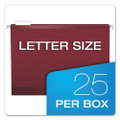 Colored Reinforced Hanging Folders, Letter Size, 1/5-cut Tab, Burgundy, 25/box