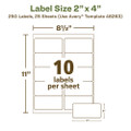 Ecofriendly Mailing Labels, Inkjet/laser Printers, 2 X 4, White, 10/sheet, 25 Sheets/pack