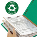 100% Recycled Pressboard Classification Folders, 2 Dividers, Letter Size, Green, 10/box