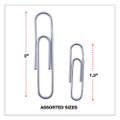 Plastic-coated Paper Clips, Assorted Sizes, Silver, 1,000/pack