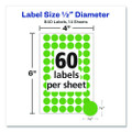 Handwrite Only Self-adhesive Removable Round Color-coding Labels, 0.5" Dia., Neon Green, 60/sheet, 14 Sheets/pack, (5052)