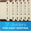 General Purpose Indexed Sorter, 31 Dividers, Alpha/numeric/months/dates/days, Letter-size, Brown Frame