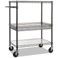 Three-tier Wire Cart With Basket, 34w X 18d X 40h, Black Anthracite