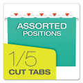 Colored Hanging Folders, Letter Size, 1/5-cut Tab, Aqua, 25/box