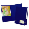 Monogram Series Business Portfolio, Cover Stock, 0.5" Capacity, 11 X 8.5, Blue With Embossed Gold Foil Accents, 4/pack